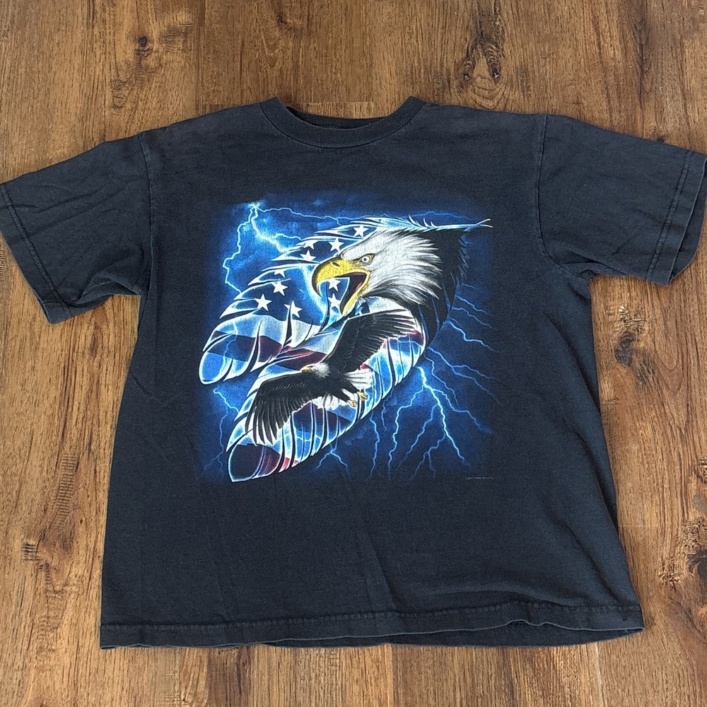Eagle Flag Lightning USA Graphic T-Shirt Youth Large Black 2014